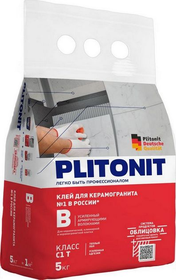 Клей для плитки Плитонит В (5 кг) усиленный с армирующими волокнами - С1 Т